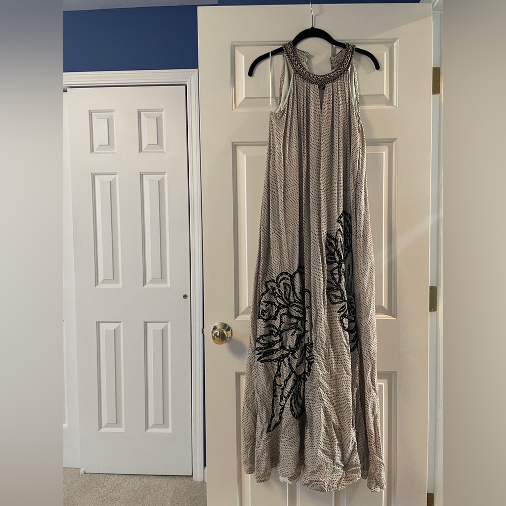 Anthropologie Ranna Gill Maxi Dress, Beaded + Embroidered